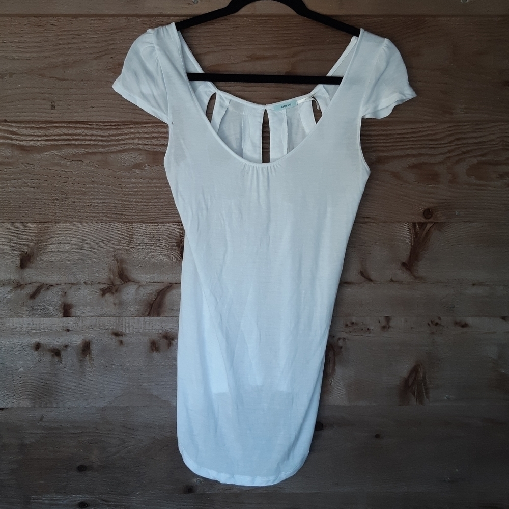 Kimchi Blue White Wide Scoop Neck Top Lace Trim SM